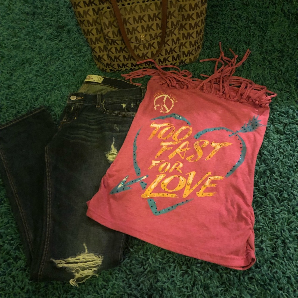 Affliction Pink Strapless Top w/Tassles size M